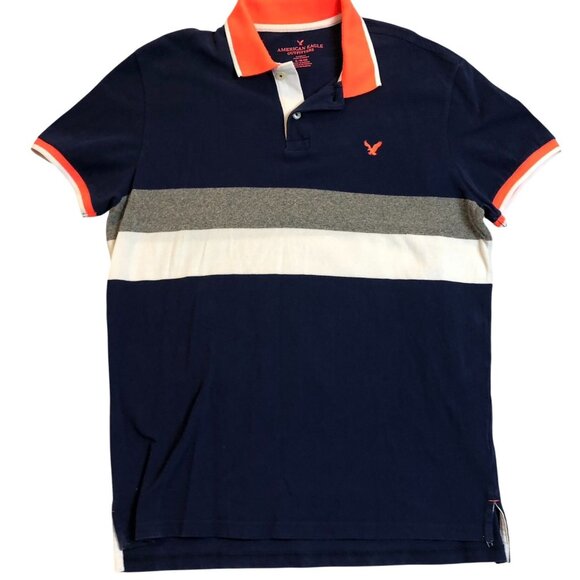 American Eagle Men's Polo Shirt XL Classic Fit Stripe Design Navy - Picture 1 of 10